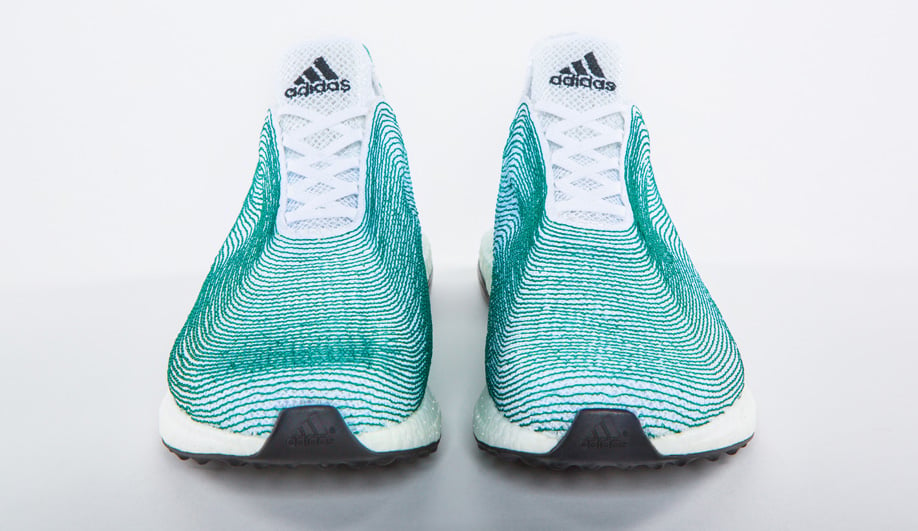 A concept shoe by Adidas made from deep-sea gillnets gathered off the coast of West Africa.