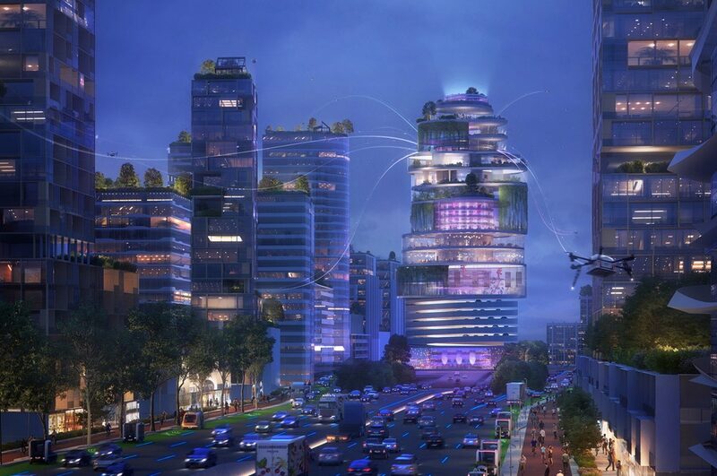 Future Farms, a proposal by UNStudio, envisions integrating agriculture into urban settings through projects such as the Amsterdam tower conceptualized above.