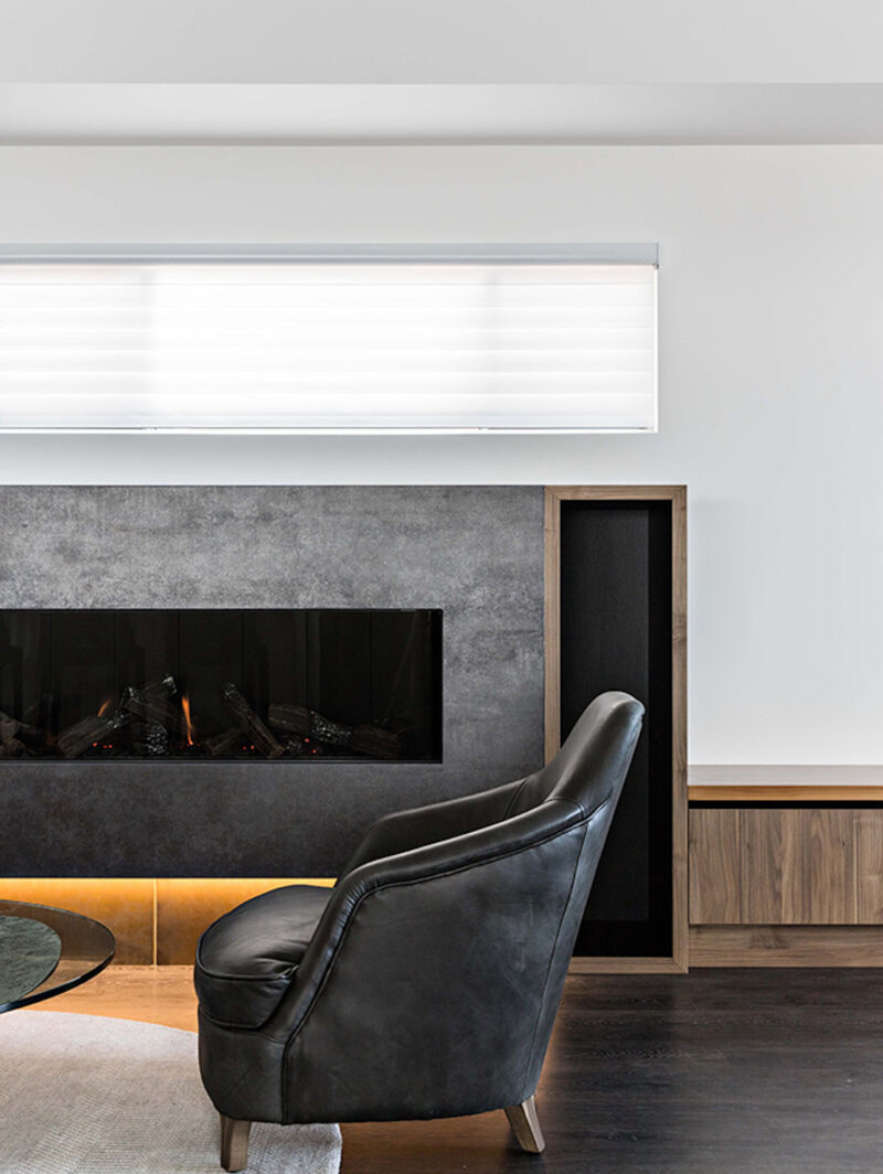 Chemetal alumninum finish frames a fireplace