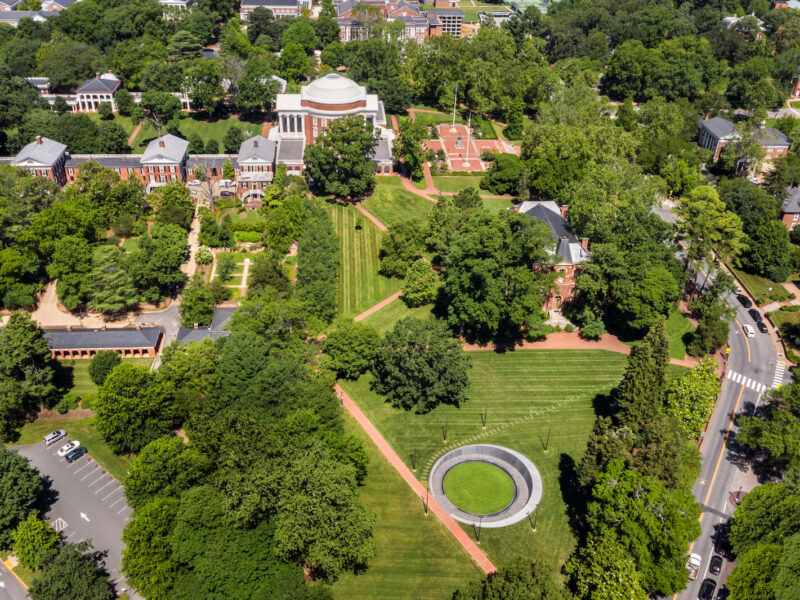 aerial shot of the Memorial to Enslaved Laborers at the University of Virginia in Charlottesville