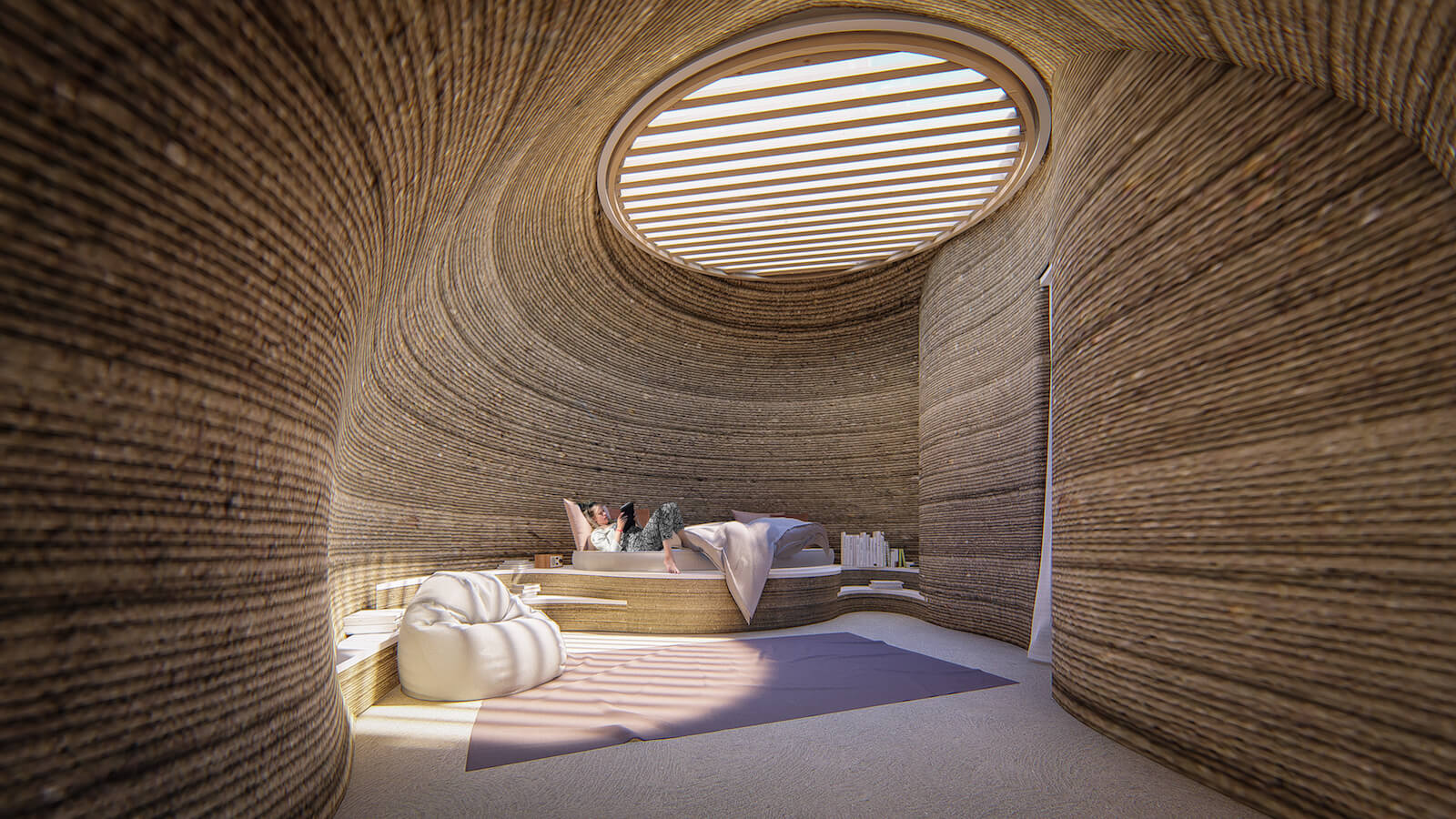 This Prototype Home Takes 3D Printed Architecture to the Next Level ... - TECLA 3DHouse BeDroom Daytime Summer Mario Cucinella Architects