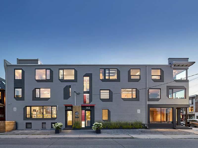 Dubbeldam Architecture office building in Toronto, as seen at night