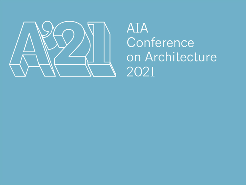 AIA Conference on Architecture 2021 on blue background