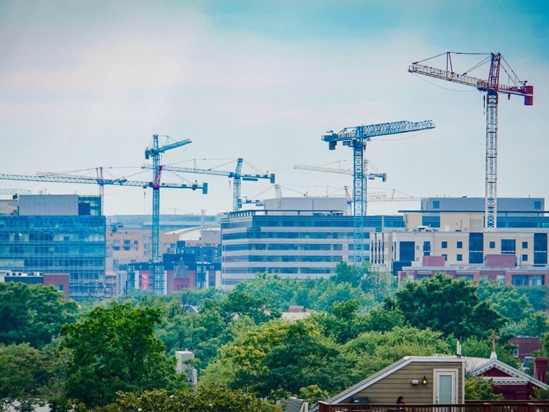 Constructions cranes over Washington D.C.
