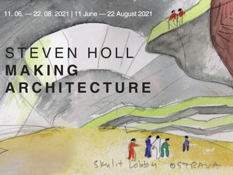 Watercolour painting. Text reads: Steven Holl Making Architecture
