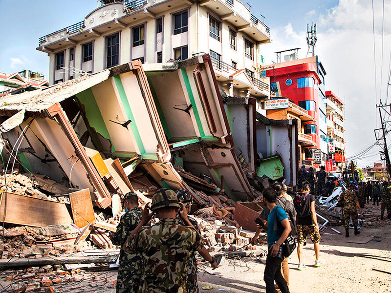 Collapsed building during the 2015 Nepal earthquake