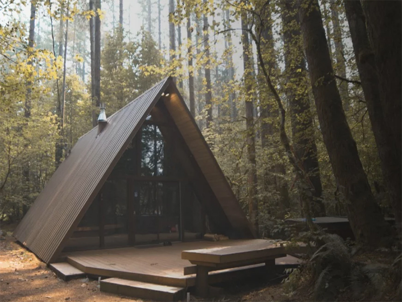 A-frame cabin in the woods
