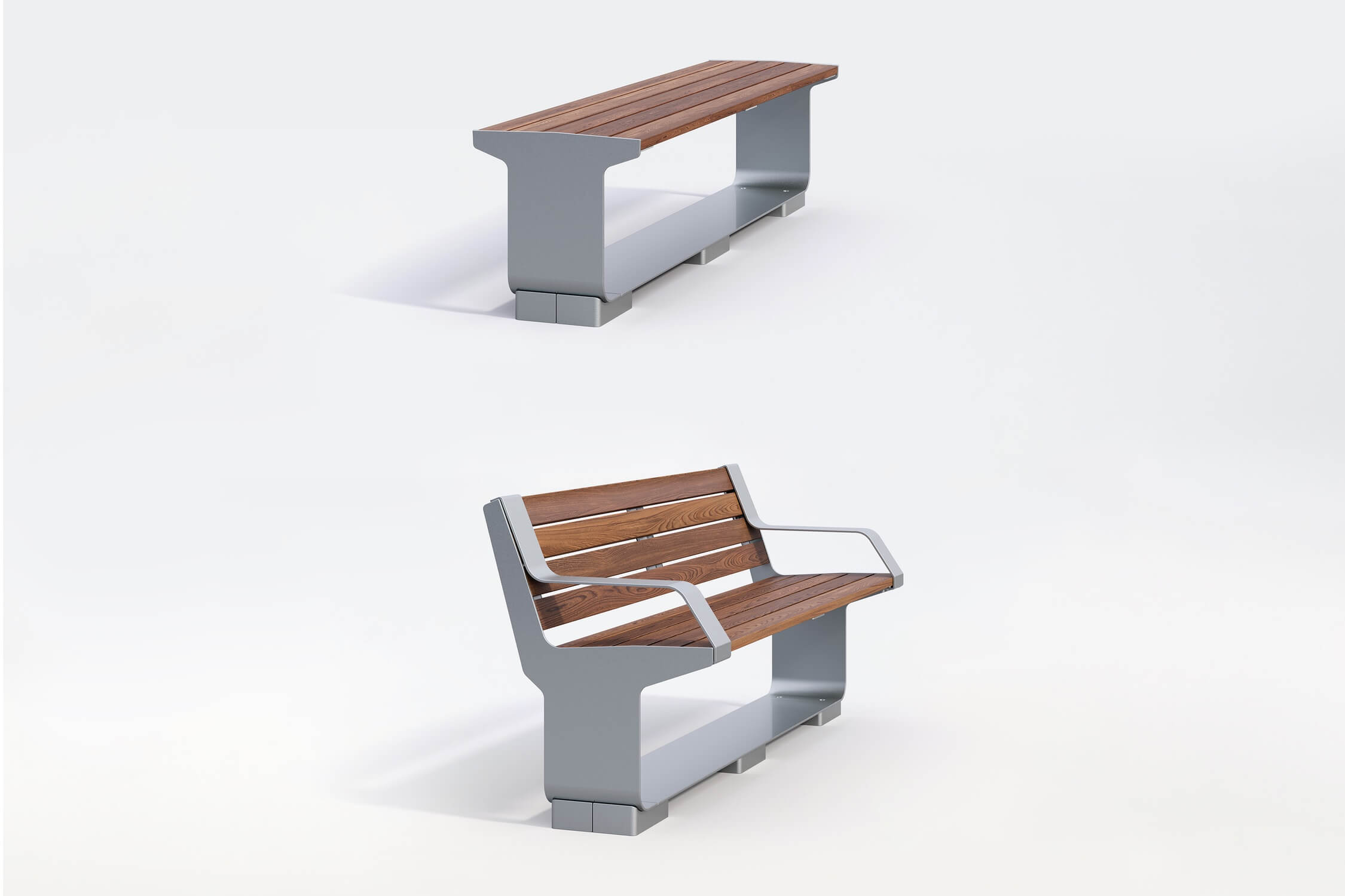 L-Series by Maglin Site Furniture Bench renderings ash wood and steel frame