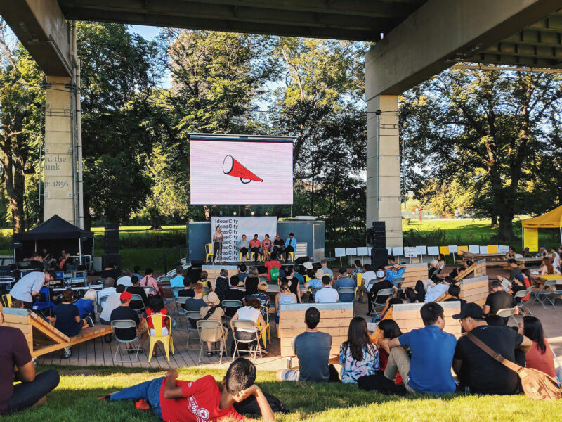 People gathered by underpass for the 2022 Bentway Street Summit