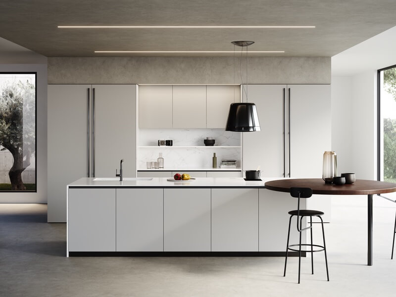 bianco giulia solid covering kitchen island display in white marble