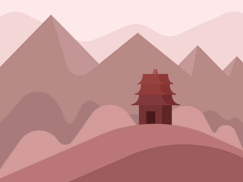 Graphic design 2D soul temple in red with pink and white background