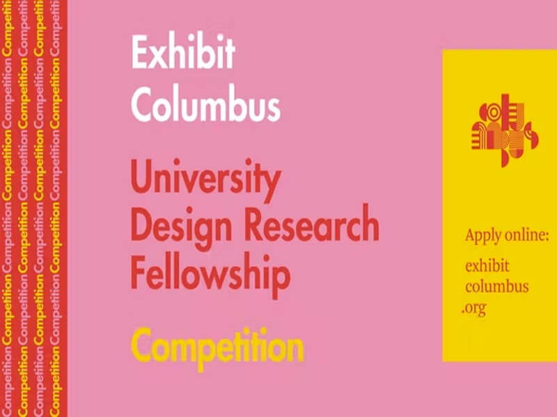 Exhibit Columbus University Design Research Fellowship Competition thumbnail with pink, red and yellow graphics