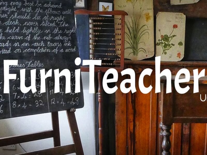 Furniteacher competition thumbnail with chalkboard writing background