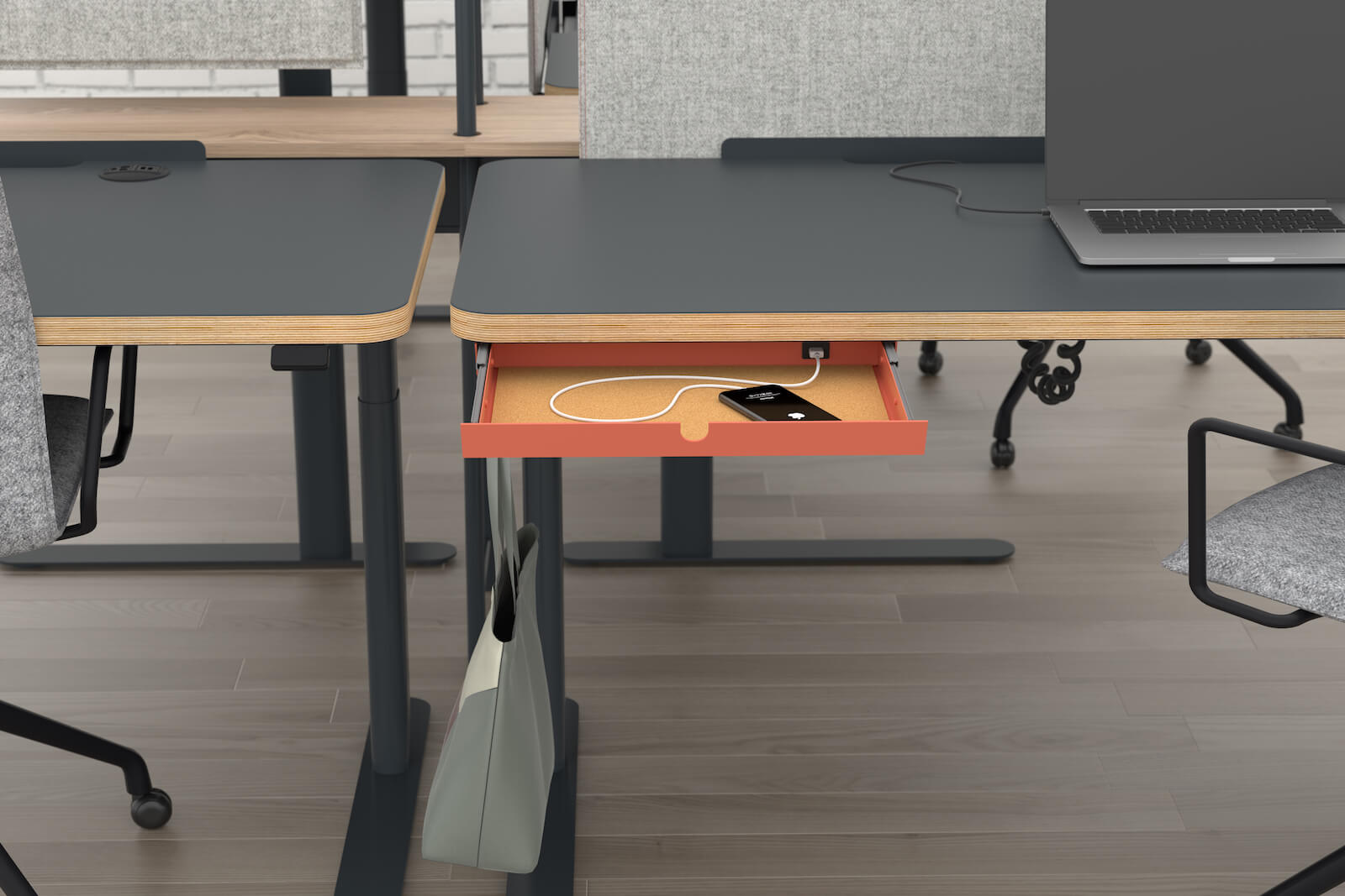 Pair created the Stash as an office accessory that easily tucks under desking systems