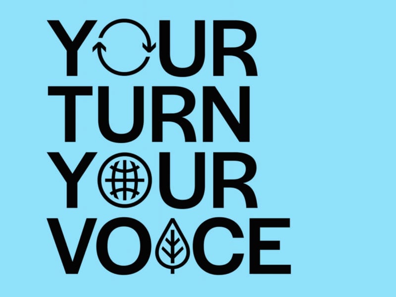 Poster for Young Climate Prize competition that reads "your turn your voice."
