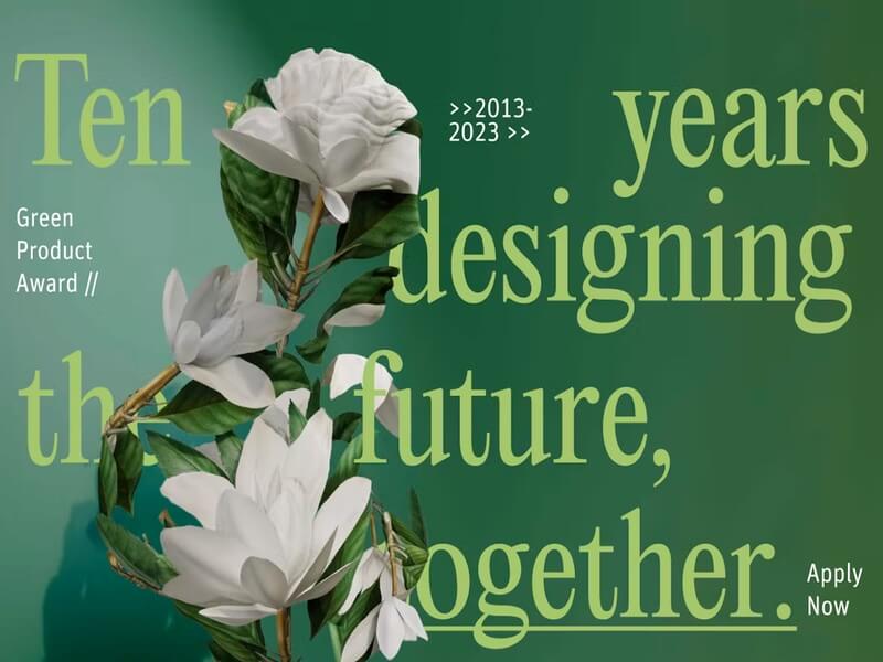 Green Product Award 2022 Competition thumbnail with white flower and green text