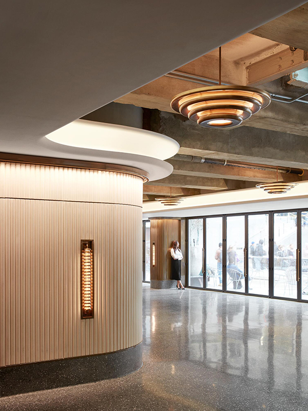 Custom lighting at Rockefeller Center rink concourse