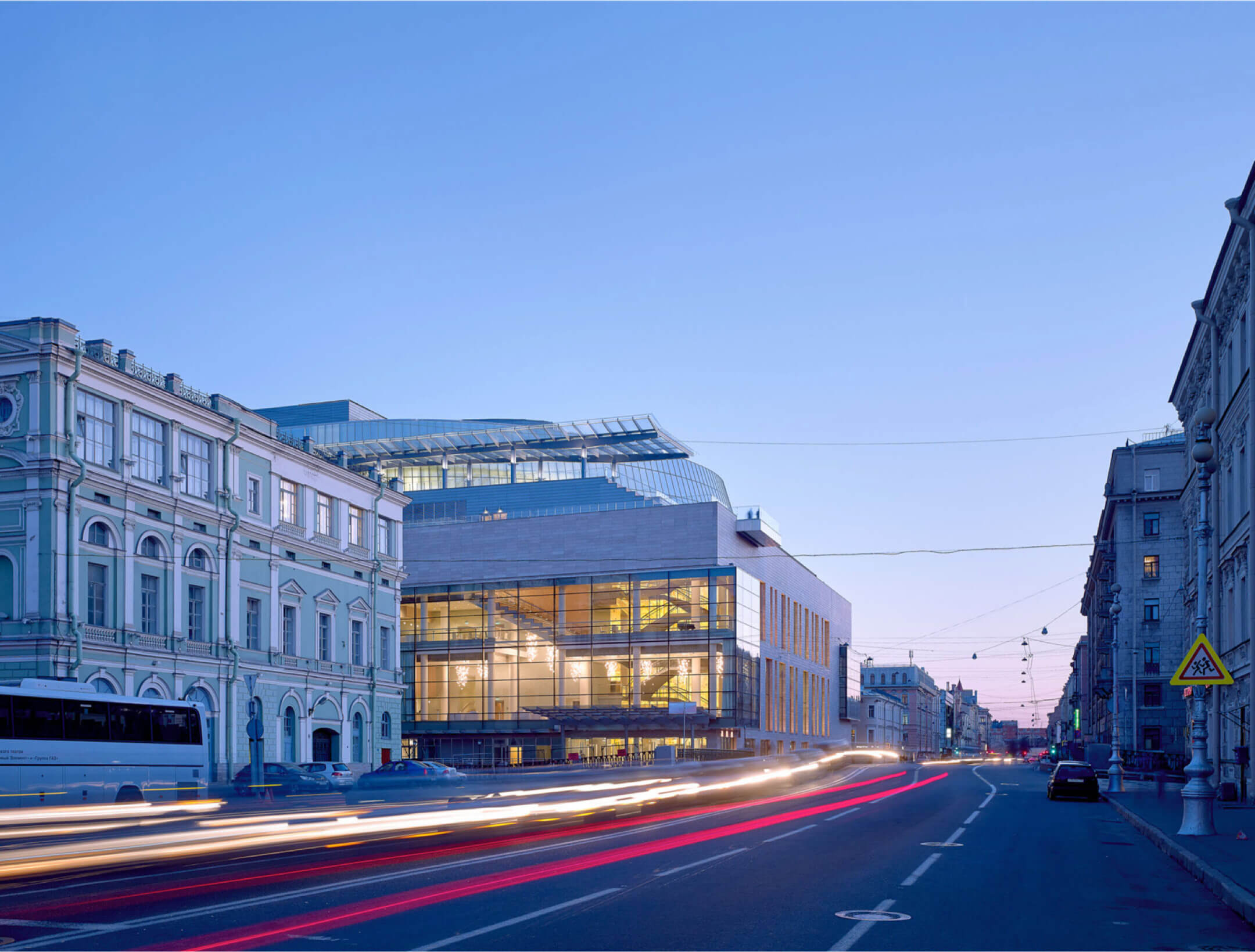 Exterior view of the Mariinsky II theatre in Saint Petersburg from street level