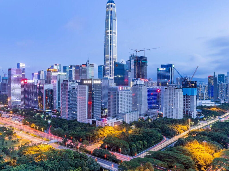Cityscape of Shenzhen, China where Design Shenzhen 2023 will be hosted