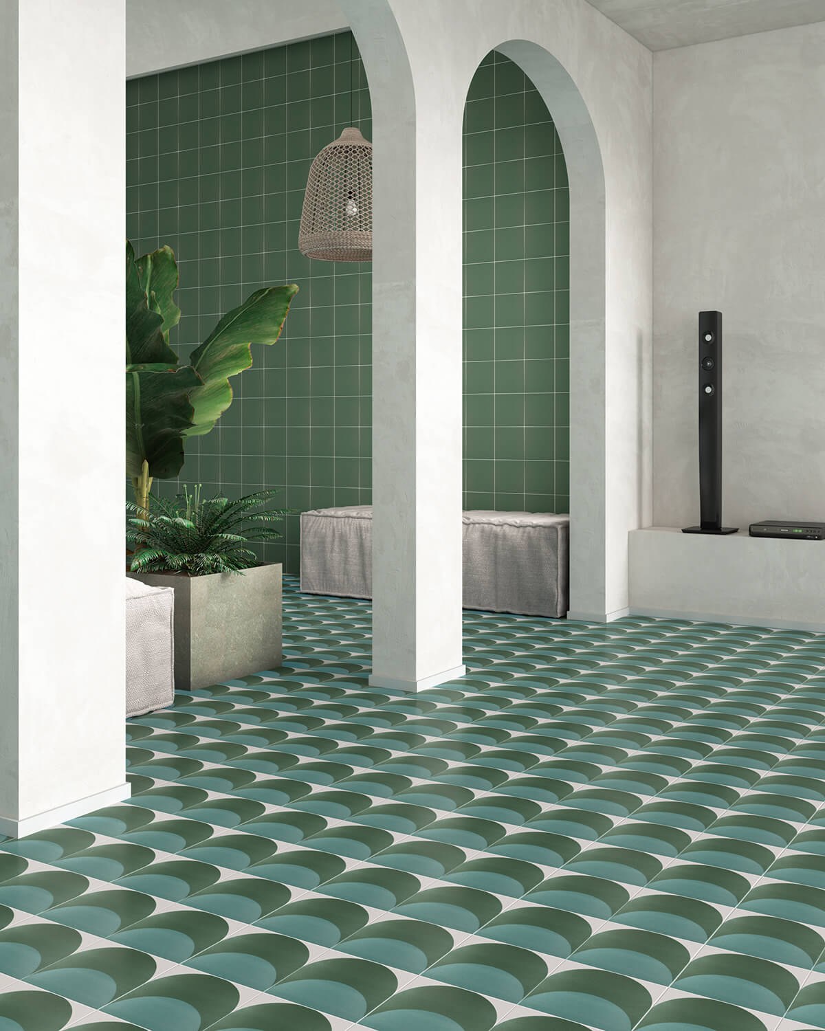 Habana interior patterned green tiles with geometric design