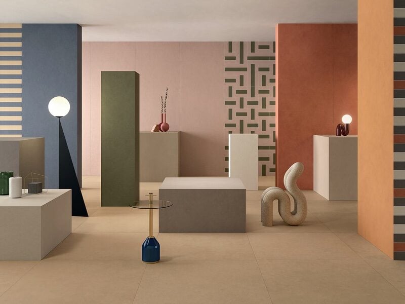 Colourful interior ceramic floor and wall covering tiles