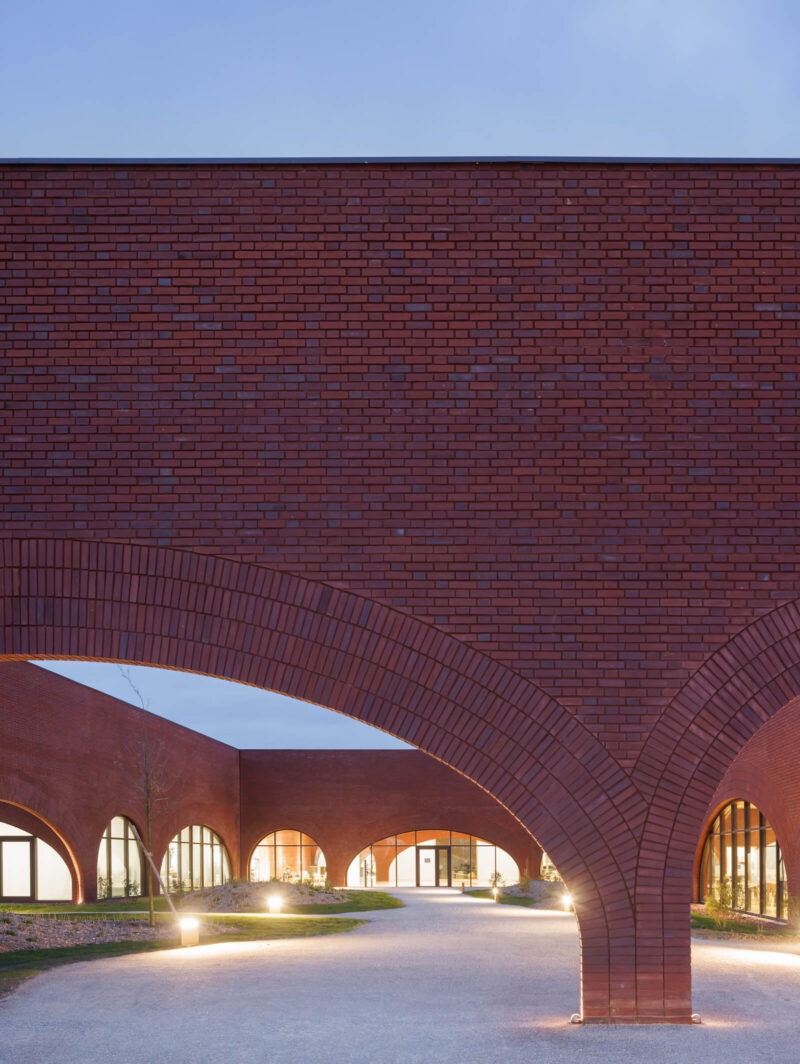 A central courtyard at Lina Ghotmeh's Hermès building is part of the landscape architecture by Belgium's Erik Dhont.