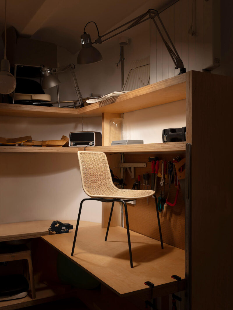 2023 edition of Lapala chair in natural wicker in studio setting
