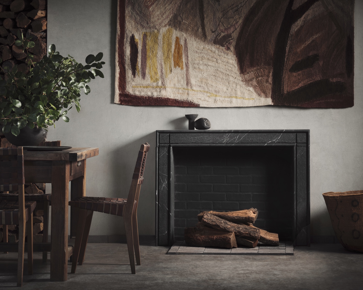 Black fireplace