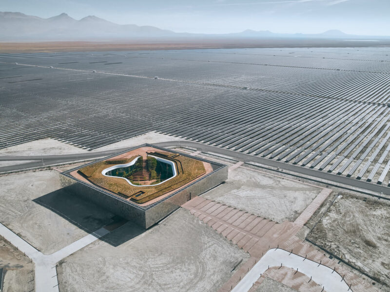 The Kalyon Karapinar Central Control Building in its desert solar farm context