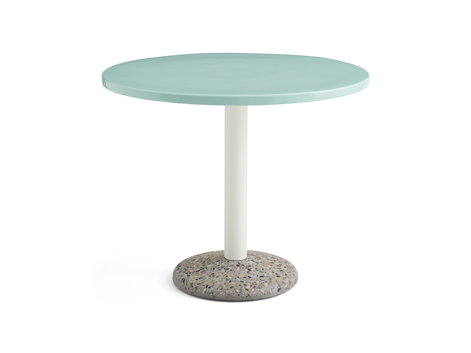 Round table with mint green top