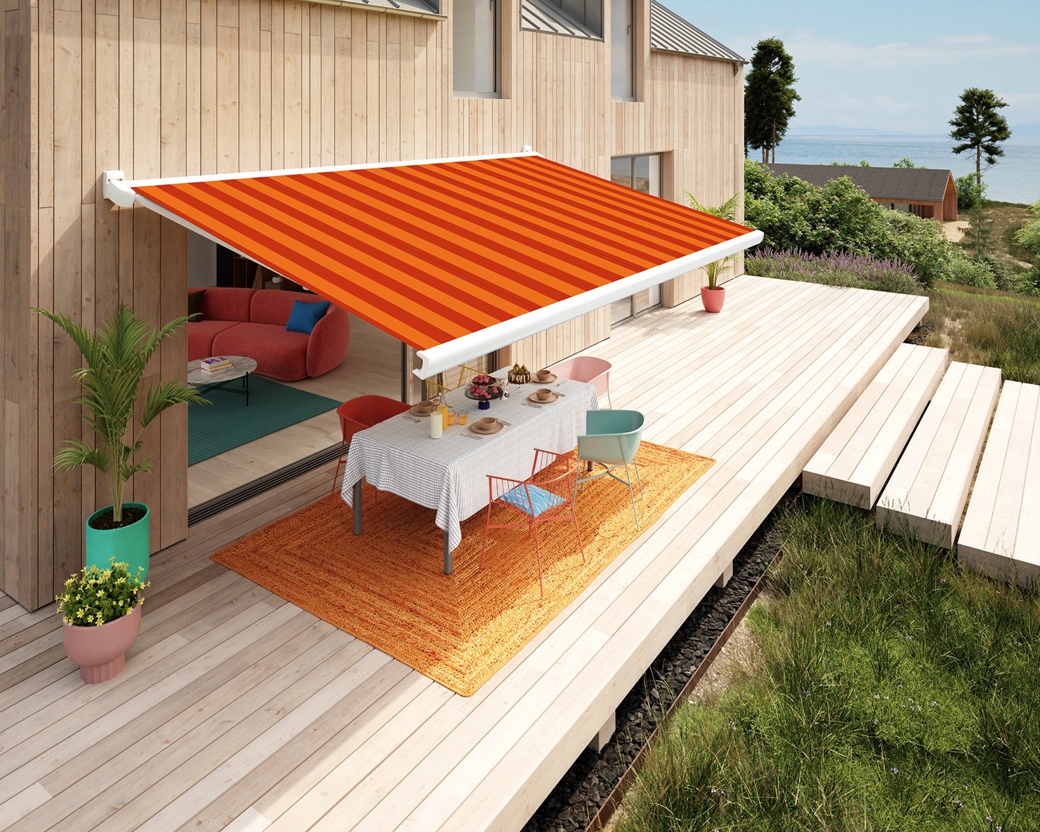 Striped orange awning