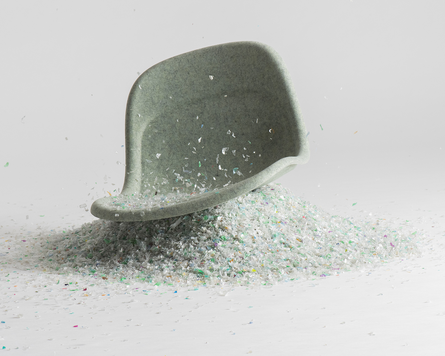 Green chair shell made of recycled plastic felt