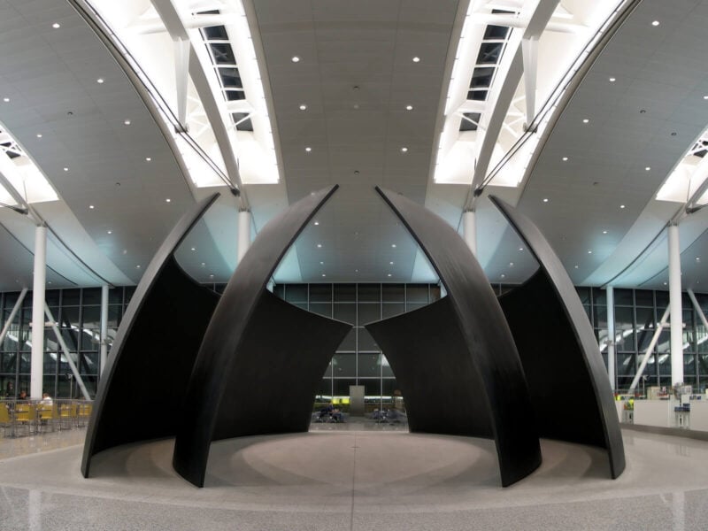 Tilted Spheres at Pearson International Airport. Like many of Serra's work, the structure relies on its carefully calibrated curves for stability.