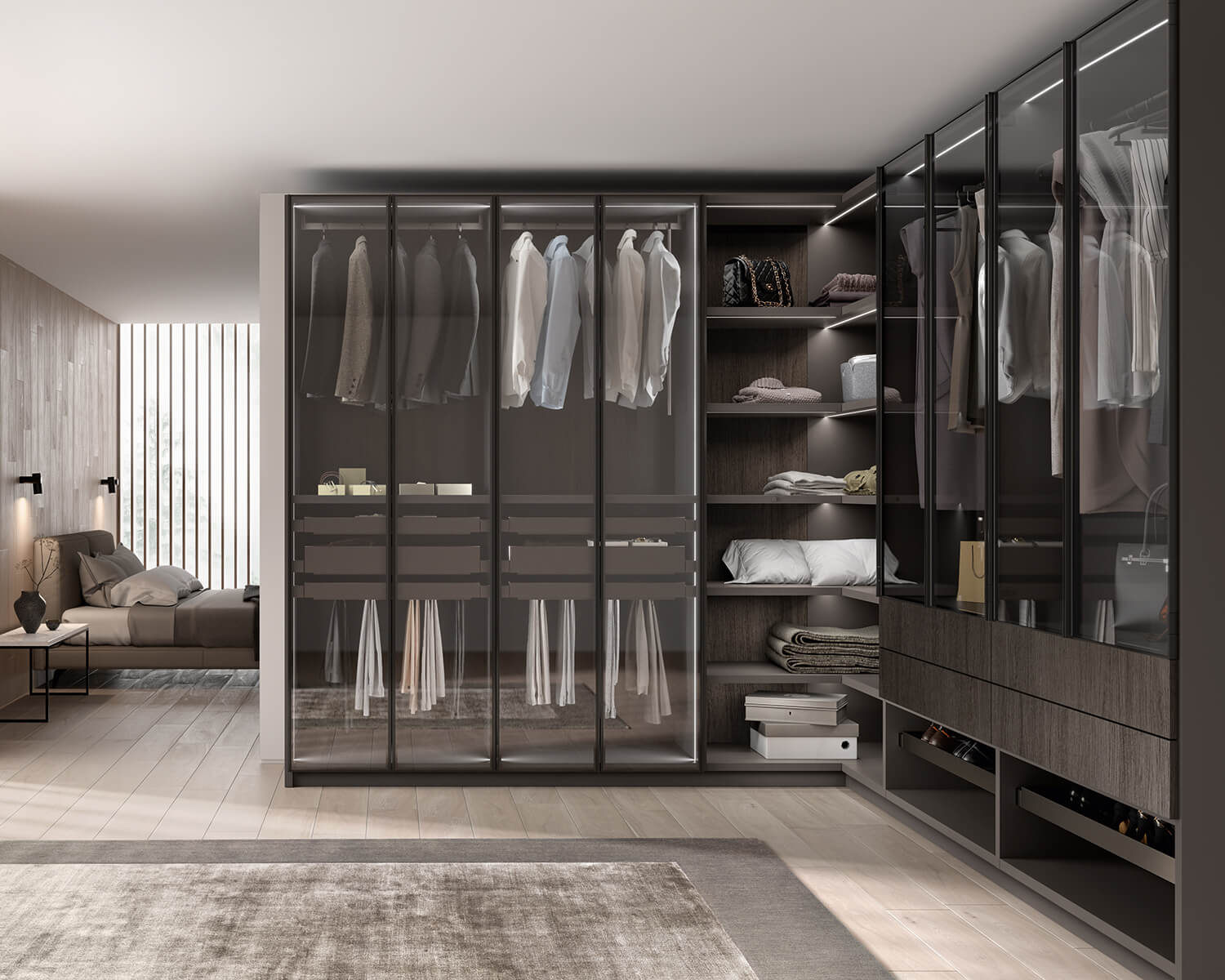 Walk-in Fluida Wardrobe designed by Vuesse and Scavolini