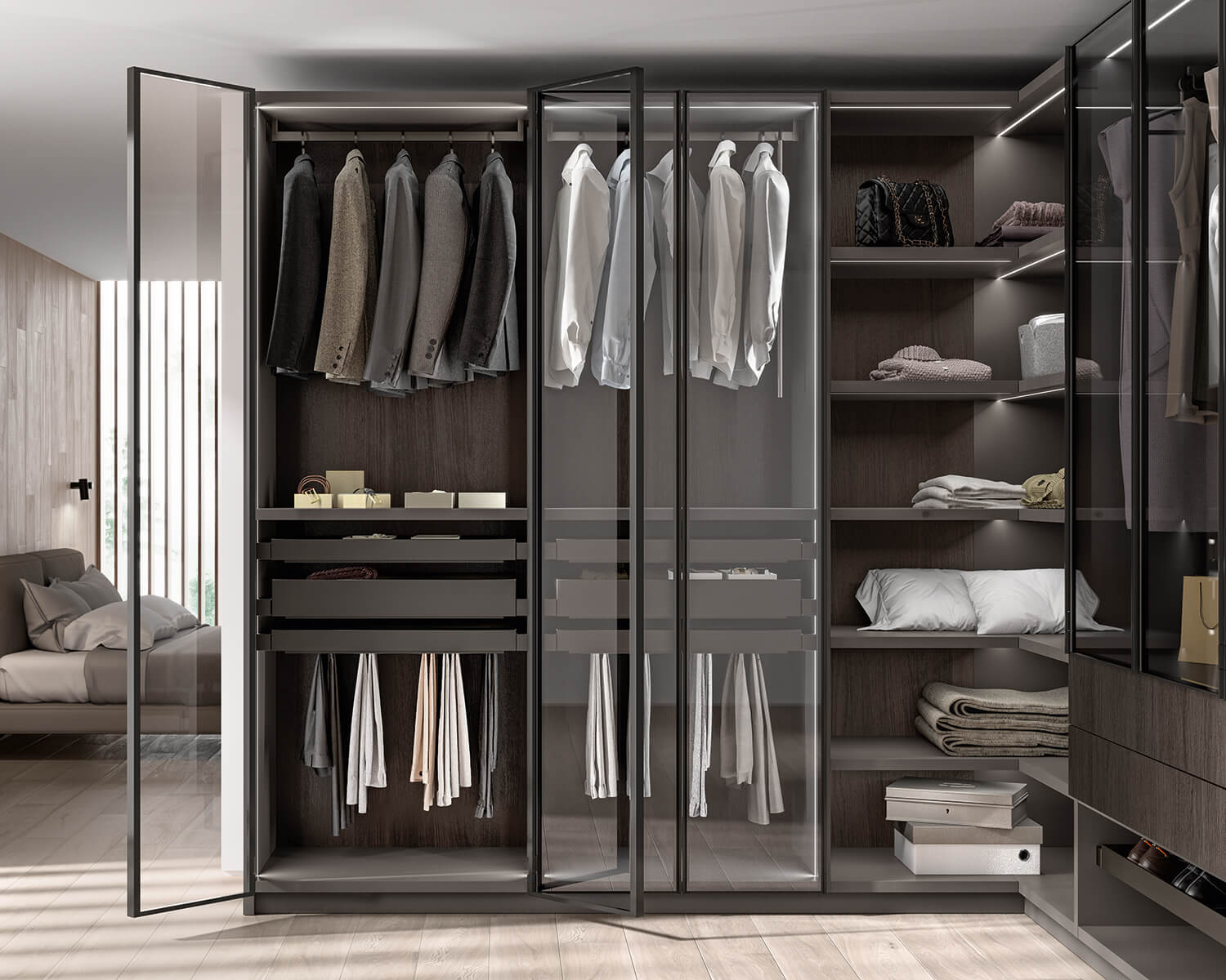 Walk-in Fluida Wardrobe designed by Vuesse and Scavolini