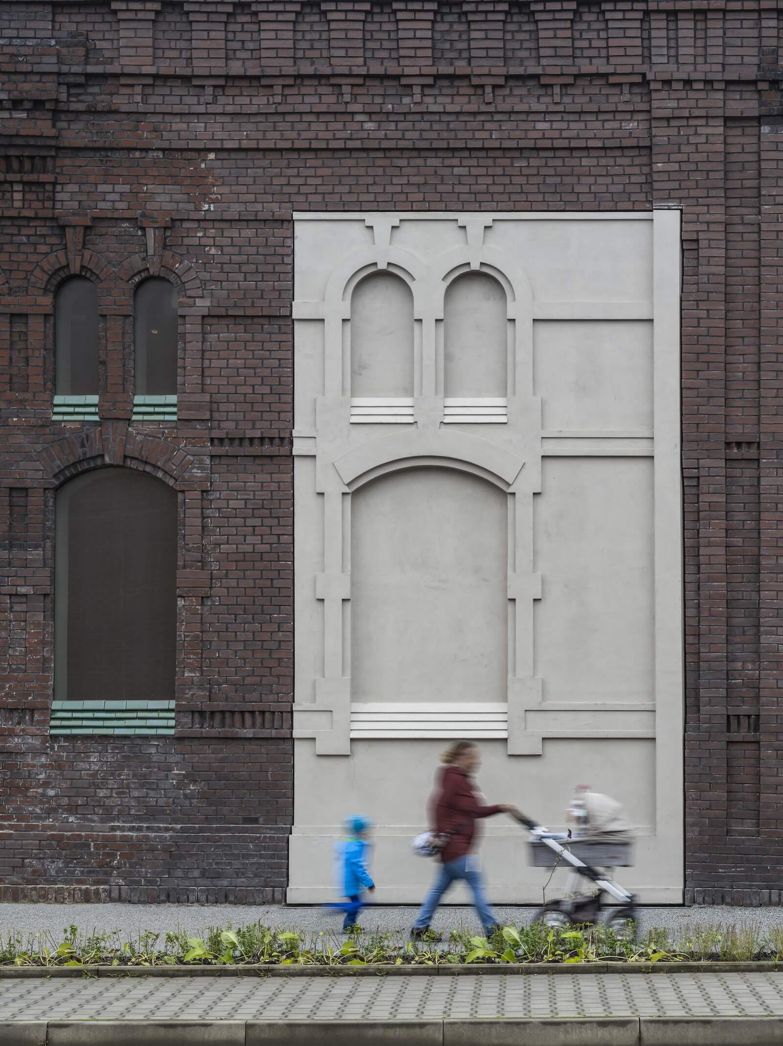 Windows, doors and other architectural details embedded in the new facade elements of Plato in Ostrava