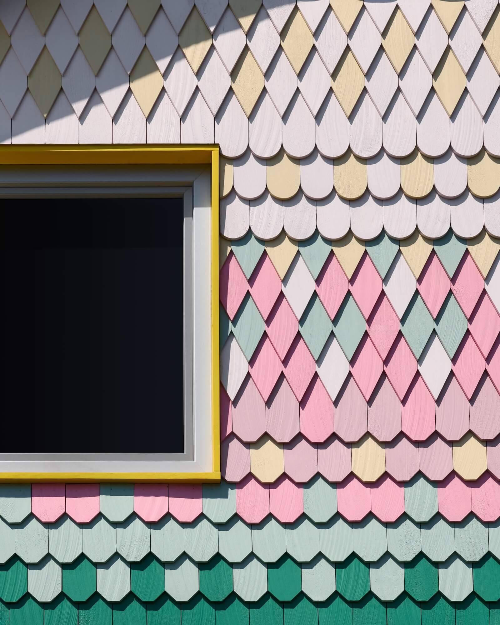 Detail of shingles on back of Pink House Toronto