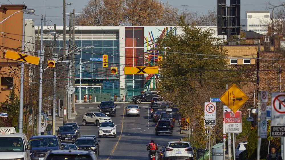 A view of the Oakwood Eglinton Crosstown LRT station, looking north from Oakwood.