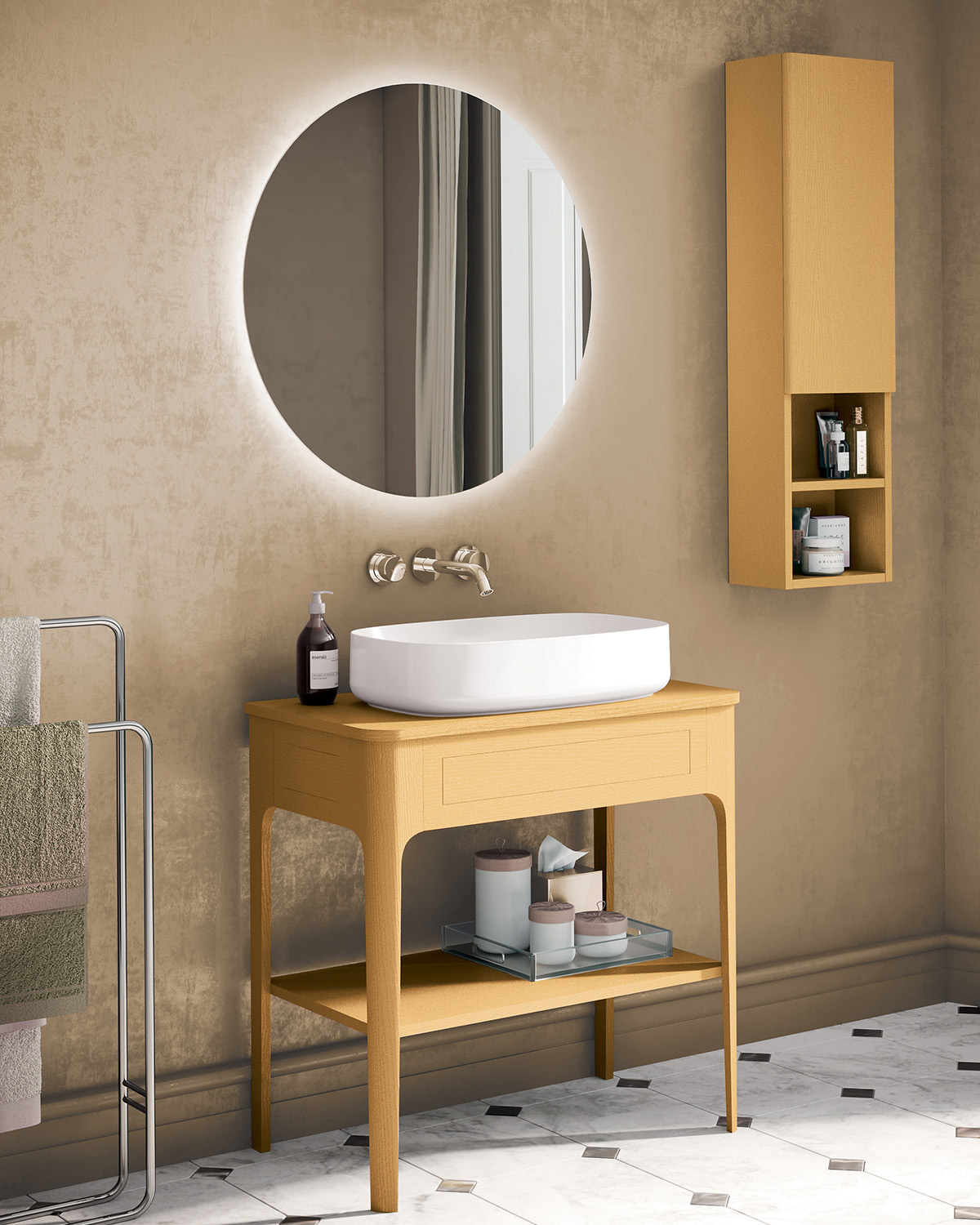 The Etoile vanity collection from Hastings Bath Collection can be topped with an above-counter vessel sink