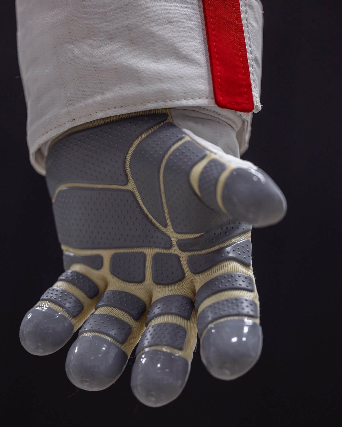 A closeup of the glove that Axiom Space and Prada designed as part of a spacesuit being worn for the next lunar landing mission.
