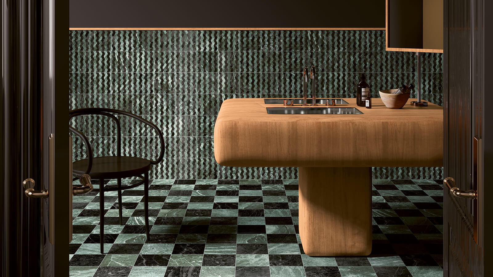 From subtle stone-look effects to bolder black-and-white motifs, checkerboard patterns were (literally) all over the show floor at Cersaie 2024.