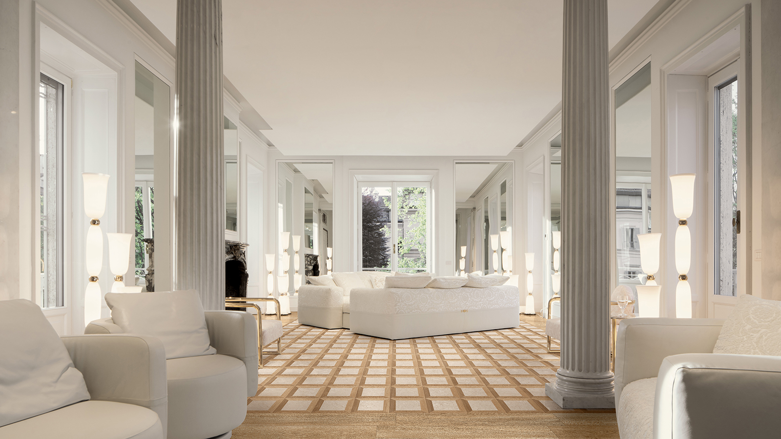 An alternative to the planks that have dominated in the past, these collections offered decorative riffs on the wood-look style. V Stone by Versace represents the porcelain parquet trend at Cersaie 2024.