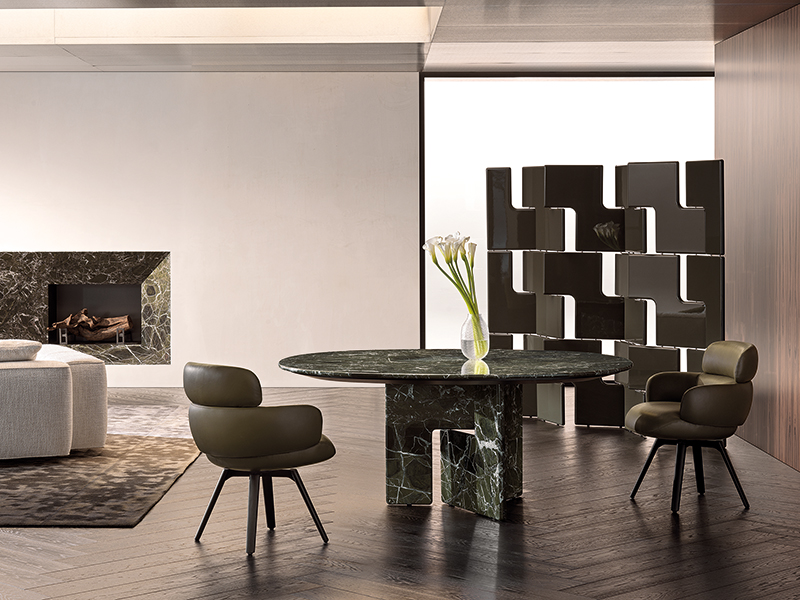 The Nico table and Janis screen both explore interlocking jigsaw-like forms.