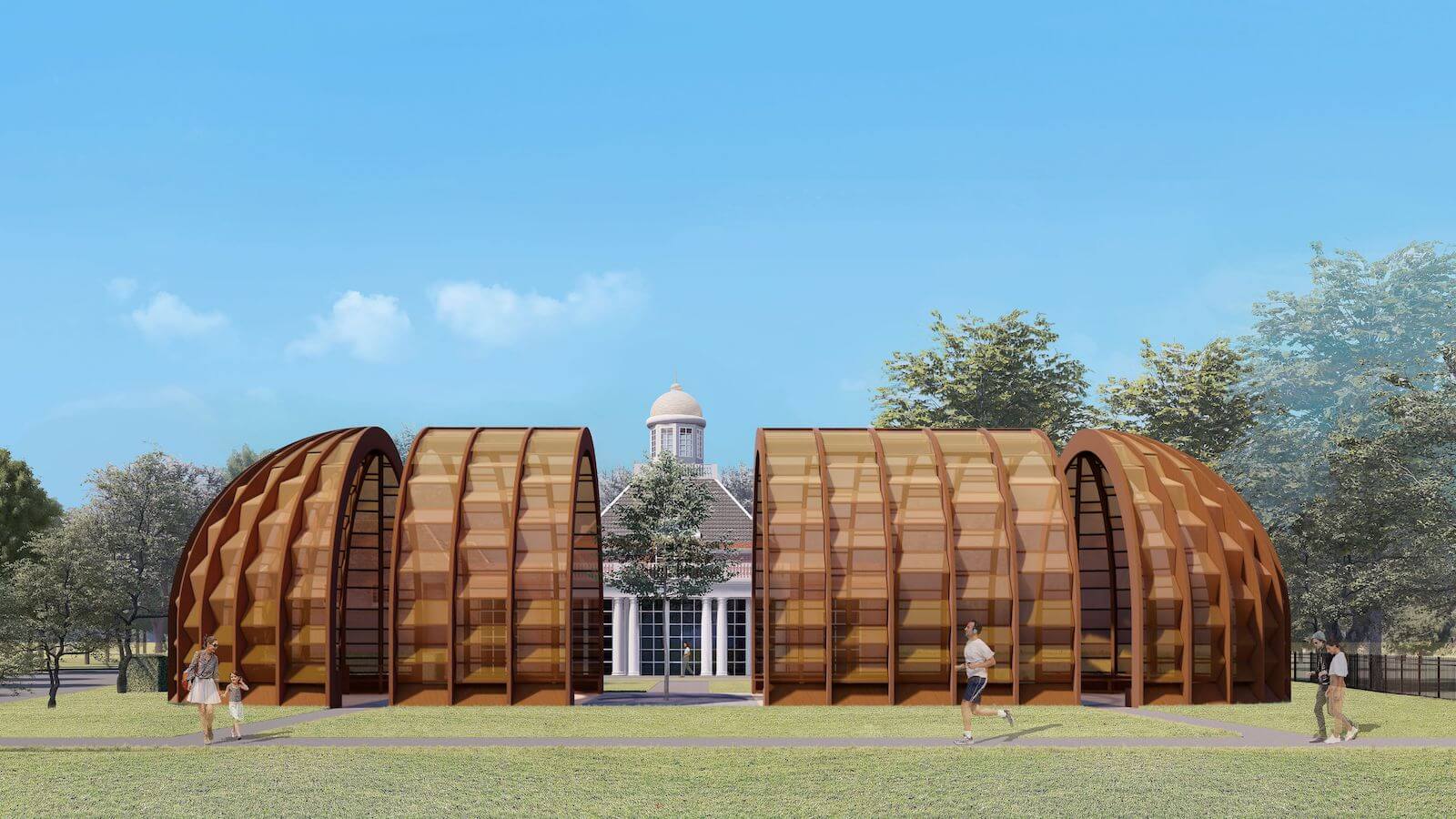 A section rendering of the 2025 Serpentine Pavilion, showing the existing gallery in the background/