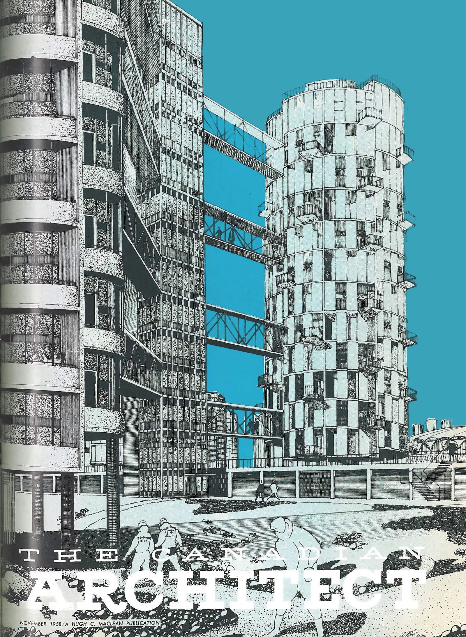 A vision for Iqaluit architecture, called “New Town 1, Frobisher Bay,” made the cover of The Canadian Architect in 1958. It was premised on housing towers equipped with amenities so that residents would rarely have to brave the outdoors.