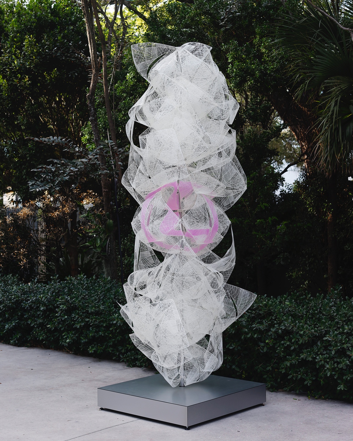 A helix sculpture made from biopolymer panels.