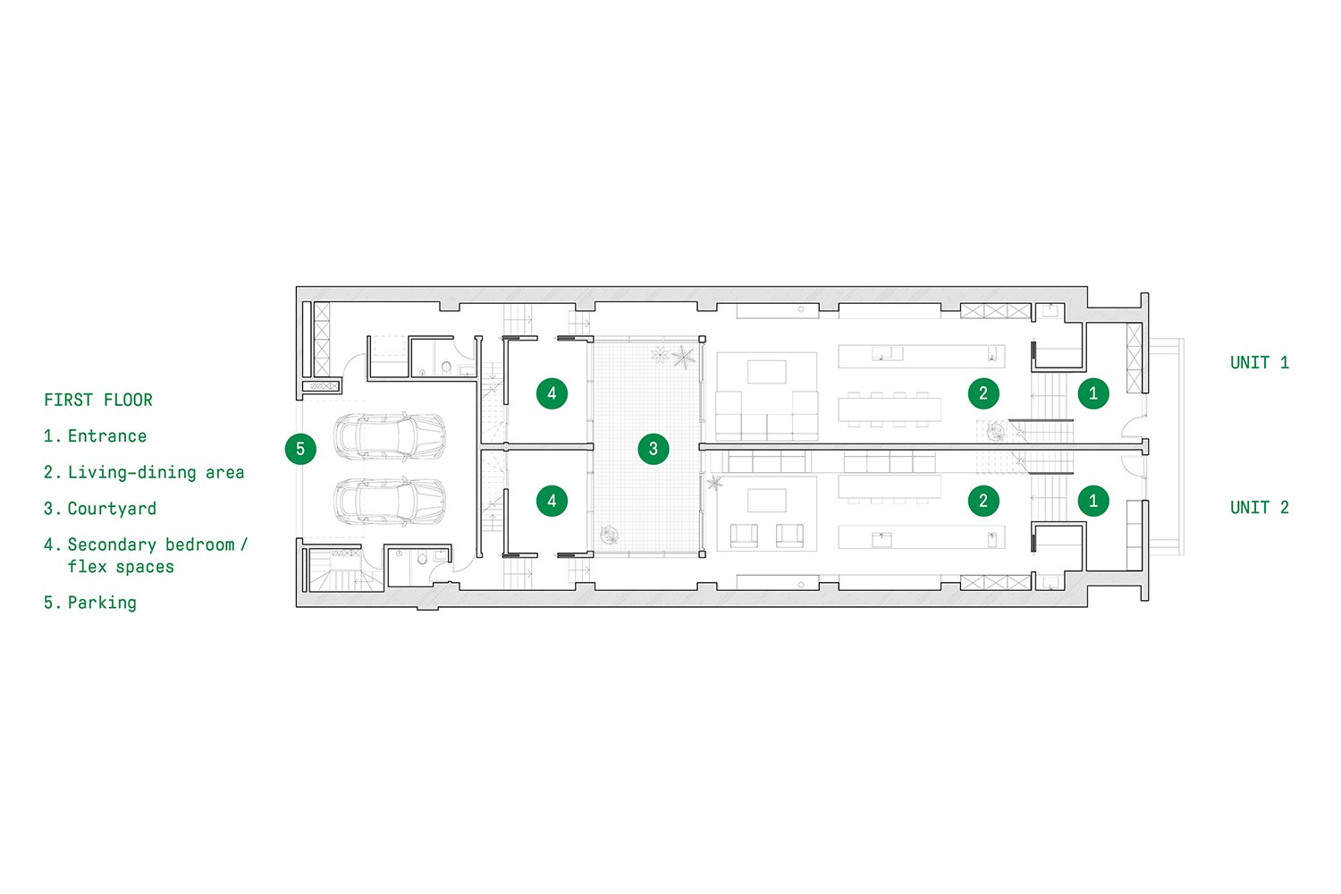 First floor plan of StudioAC's Junction Semi