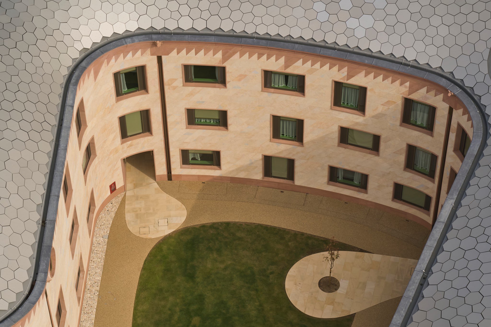 One of the courtyards sheltered by the Gradel Quadrangles residence.