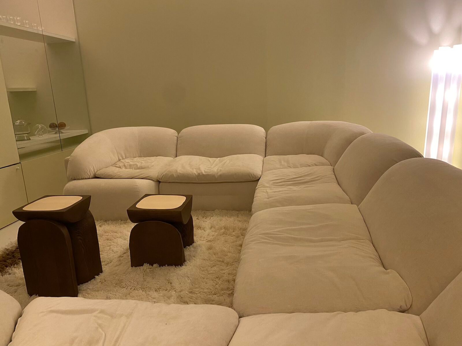 A butter-shaped sofa from Tacchini's booth at Salone del Mobile 2025.