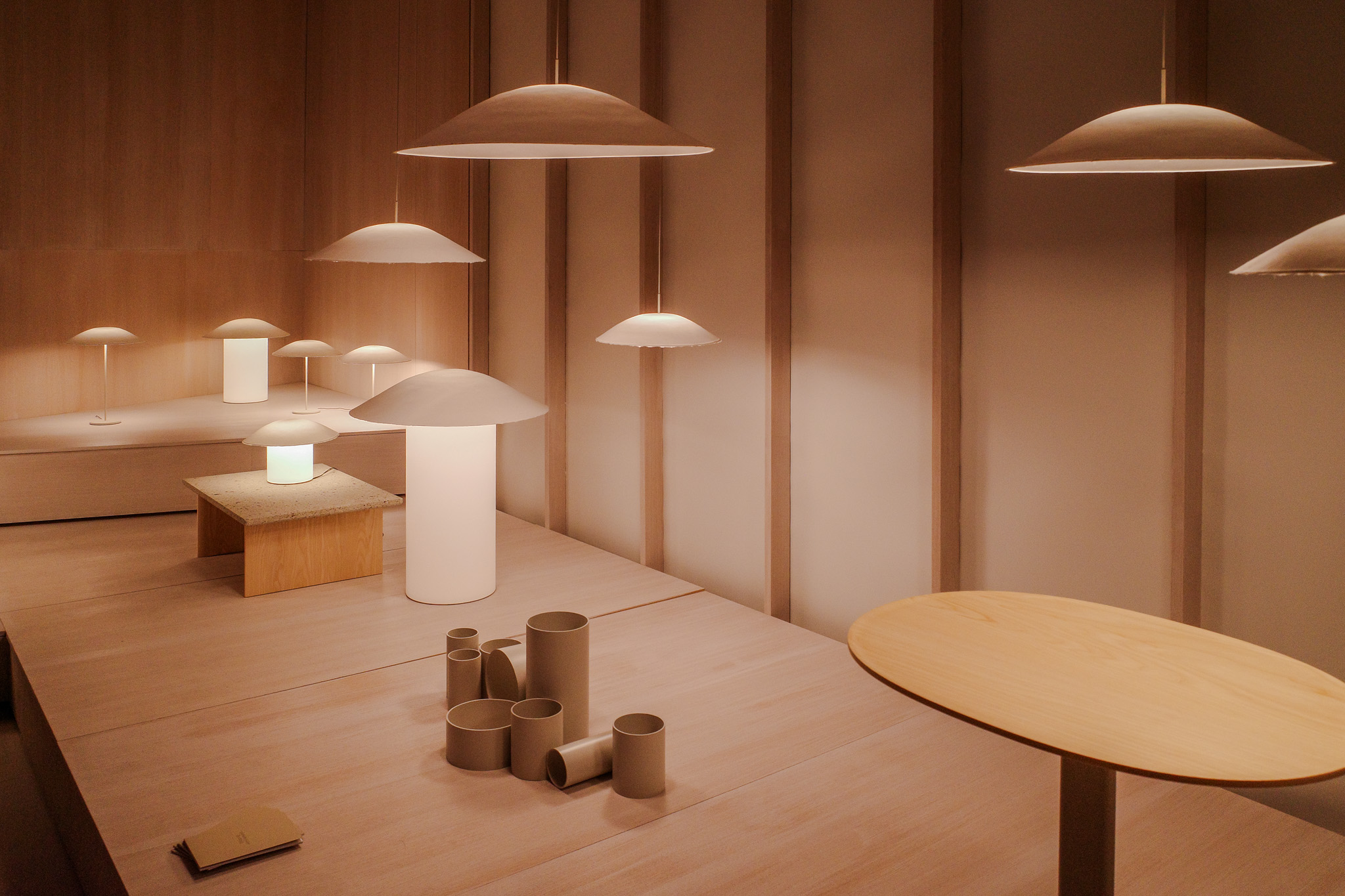 A group of new paper lamp lighting launches at Vibia's Euroluce booth, part of the best of Salone del Mobile 2025.